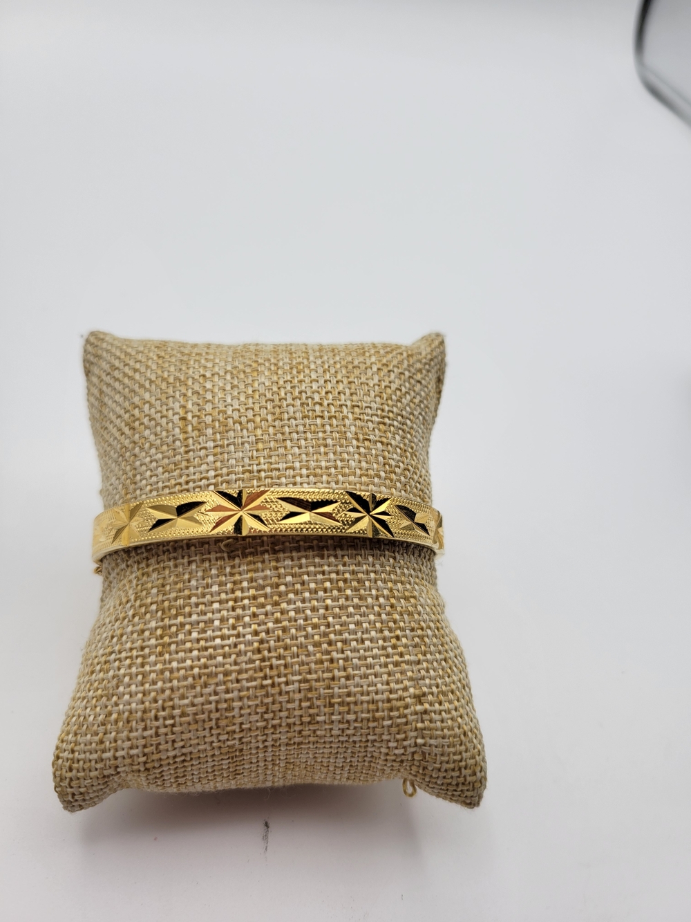 Vintage Hinged Bangle Bracelet Etched Starburst Gold Tone